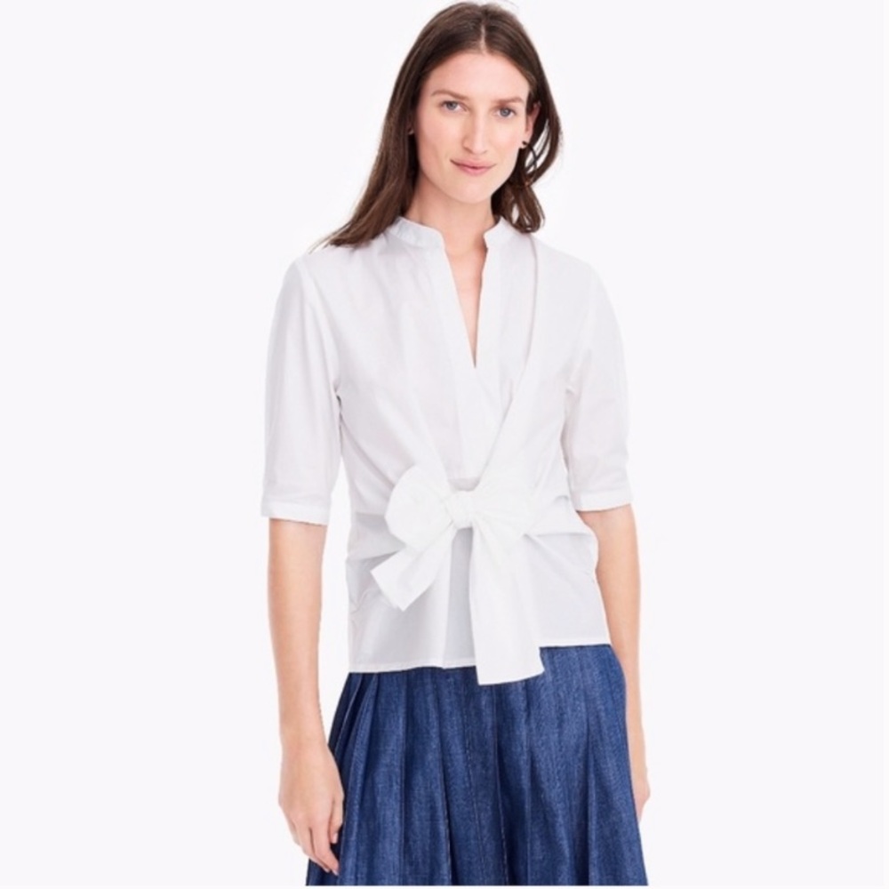 J.Crew white shirt sleeve blouse with front tie detail